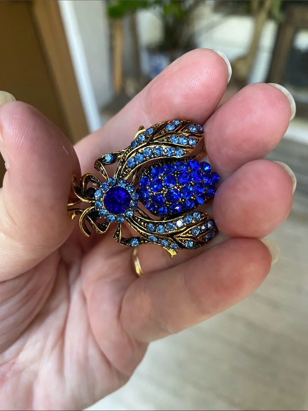 Gold-Tone Brooch with Sapphire Blue Crystals - Women Jewelry